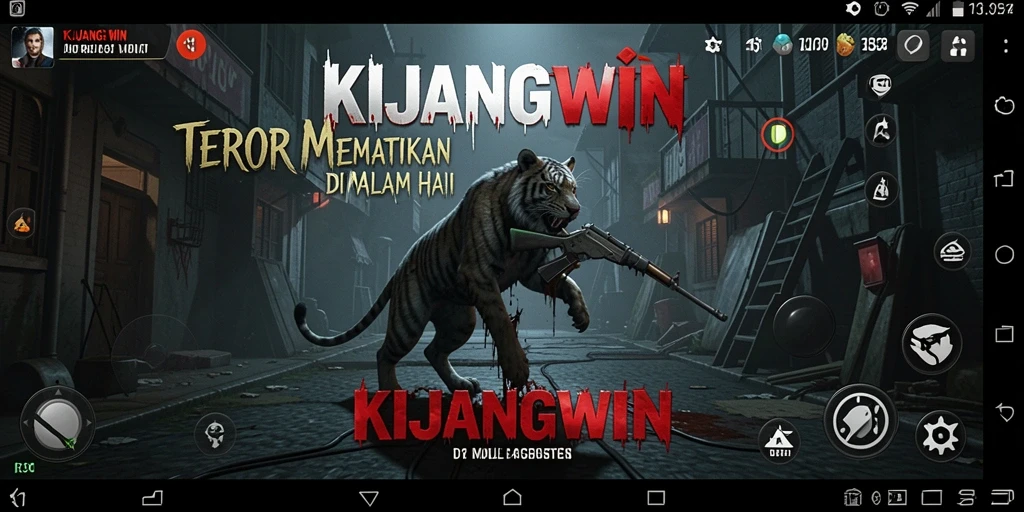 Screenshot gameplay KIJANGWIN menampilkan momen mencekam di hutan angker.