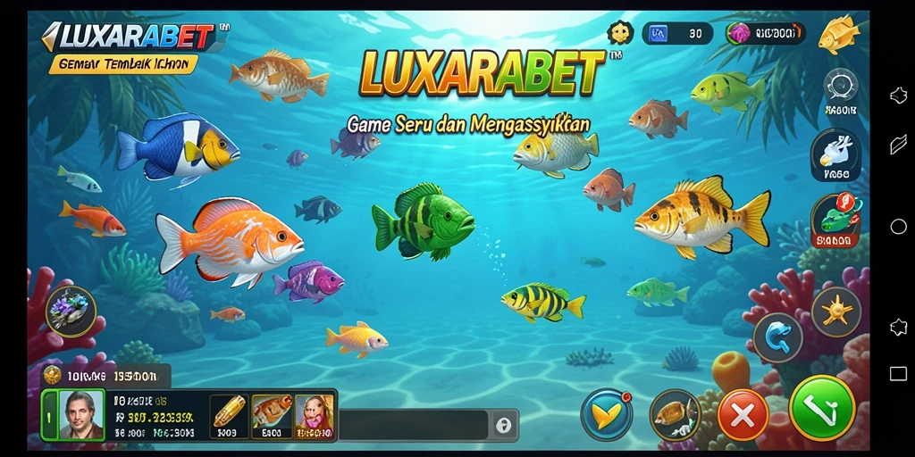Gameplay menembak ikan yang seru dan penuh warna.