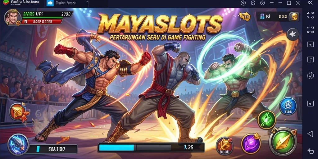 Tampilan pertarungan seru di MAYASLOTS dengan karakter-karekter unik.