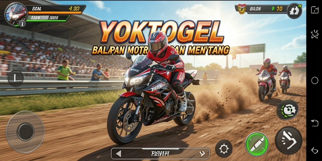 Screenshot gameplay YOKTOGEL menunjukkan balapan motor yang mendebarkan.